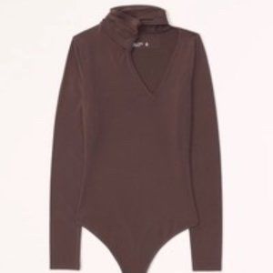 NWOT Abercrombie & Fitch Long-Sleeve Mesh Cutout Bodysuit Dark Brown Sz Small